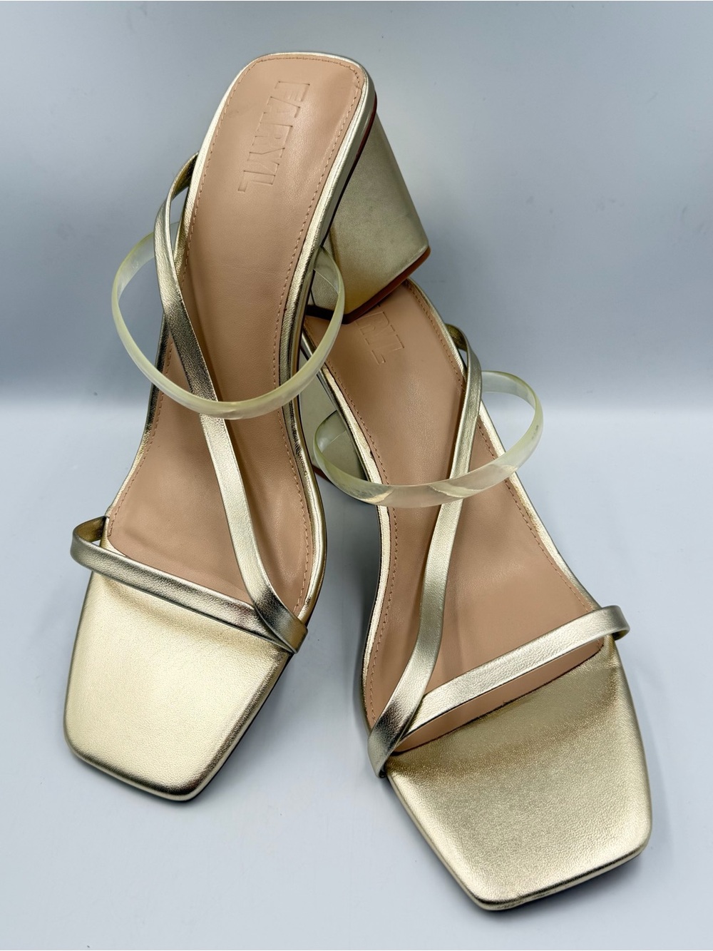 Faryl by Farylrobin Brittanie Gold Sandal Heel Womens 14 Strappy Leather Shiny